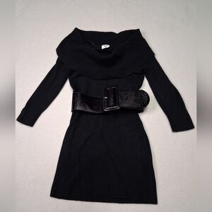 BAY Black Off The Shoulder Knit Swester Dress with Belt